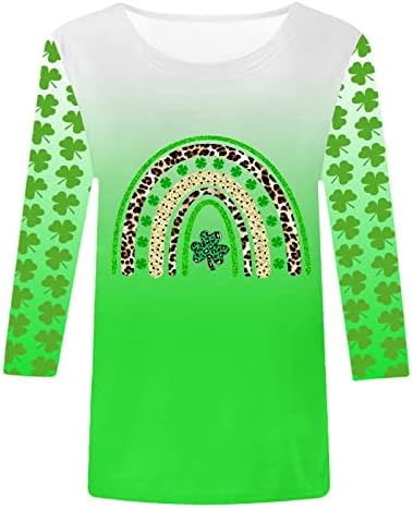 Camisetas de manga do Dia de São Patrício 3/4 para Mulheres Pullover Verde Round Neck Fashion Bloups