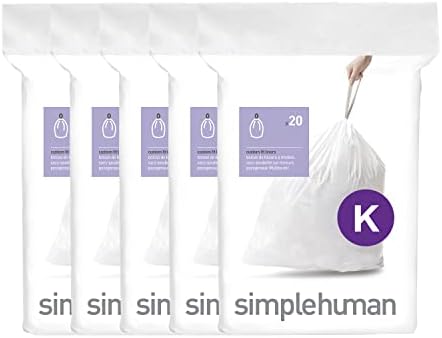 Código Simphuman K Sacos de lixo de cordão personalizado em pacotes de dispensadores, 100 contagem, 35-45