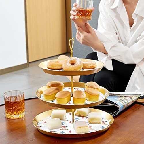 Dragonbtu 3 cupcake de camada com haste dourado plástico de sobremesa em camadas da torre de christmas