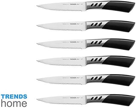 Trends Premium Steak Knives Conjunto de 6. Aço inoxidável premium forjado duplo. Blades de 5 polegadas.