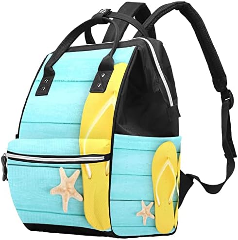 Concessões e estrelas do mar na luz do sol na mochila de fraldas de praia de verão com bolsas trocas para meninas garotas meninas mamãe bolsa