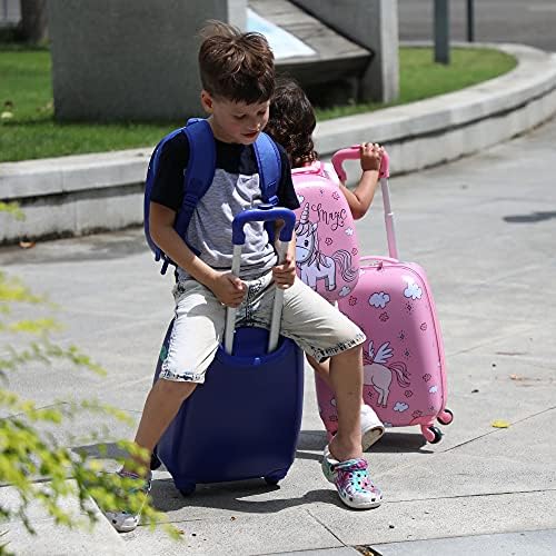 Sandinrayli 2 PCs Conjunto de bagagem infantil, mochila de 12 ”e 16” Kid Carry On Say com rodas giratórias,