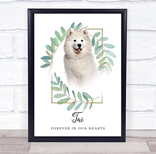 Memorial de cães de estimação samoied branco para sempre em nossos corações impressão personalizada de presente