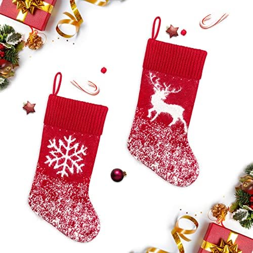 Senneny Knitt Christmas Stocking 4 pacote, 17,5 ”de malha vermelha meias de Natal