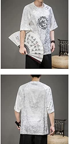 T-shirt de camiseta de estilo chinês de verão Tang Dragon Borderyer Jacquard Mangas curtas soltas