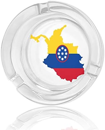 Mapa de bandeira da colômbia redonda de cinzas de vidro para cigarros case fofa fumando bandeja de cinzas