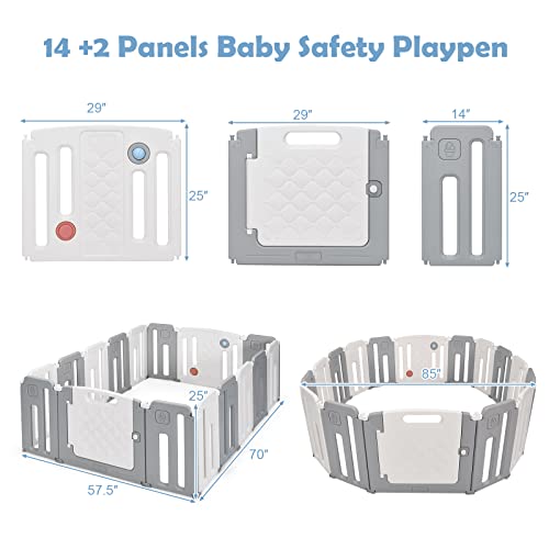 Costzon Baby Playpen, Playpen de 16 painéis para bebês e crianças pequenas, atividades dobráveis ​​Centro